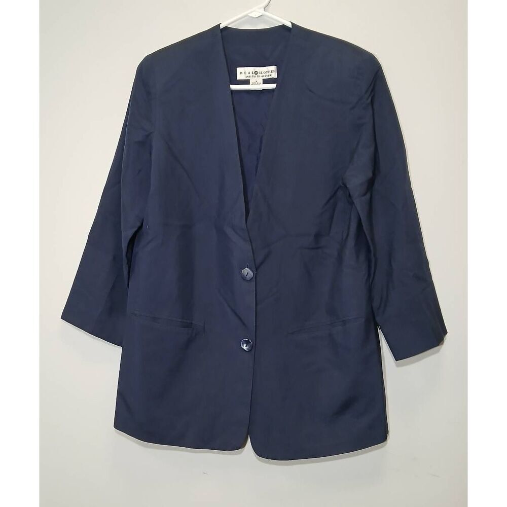 Vtg saks 5th Ave womens blue small 100% silk jacket‎ spring summer lightweight